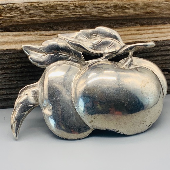 Rare Vintage Gump’s Sterling Apple Brooch G. Cini - Picture 4 of 8